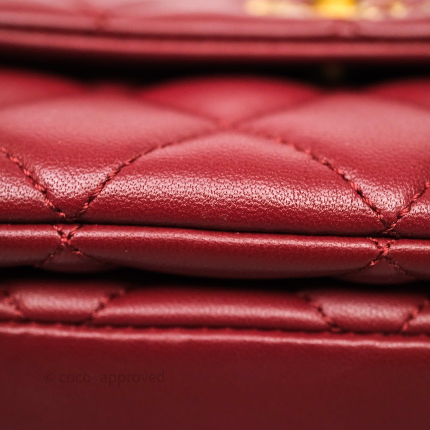 Chanel Quilted Accordion Flap Bag with Button on Chain Burgundy Lambskin Aged Gold Hardware 22A