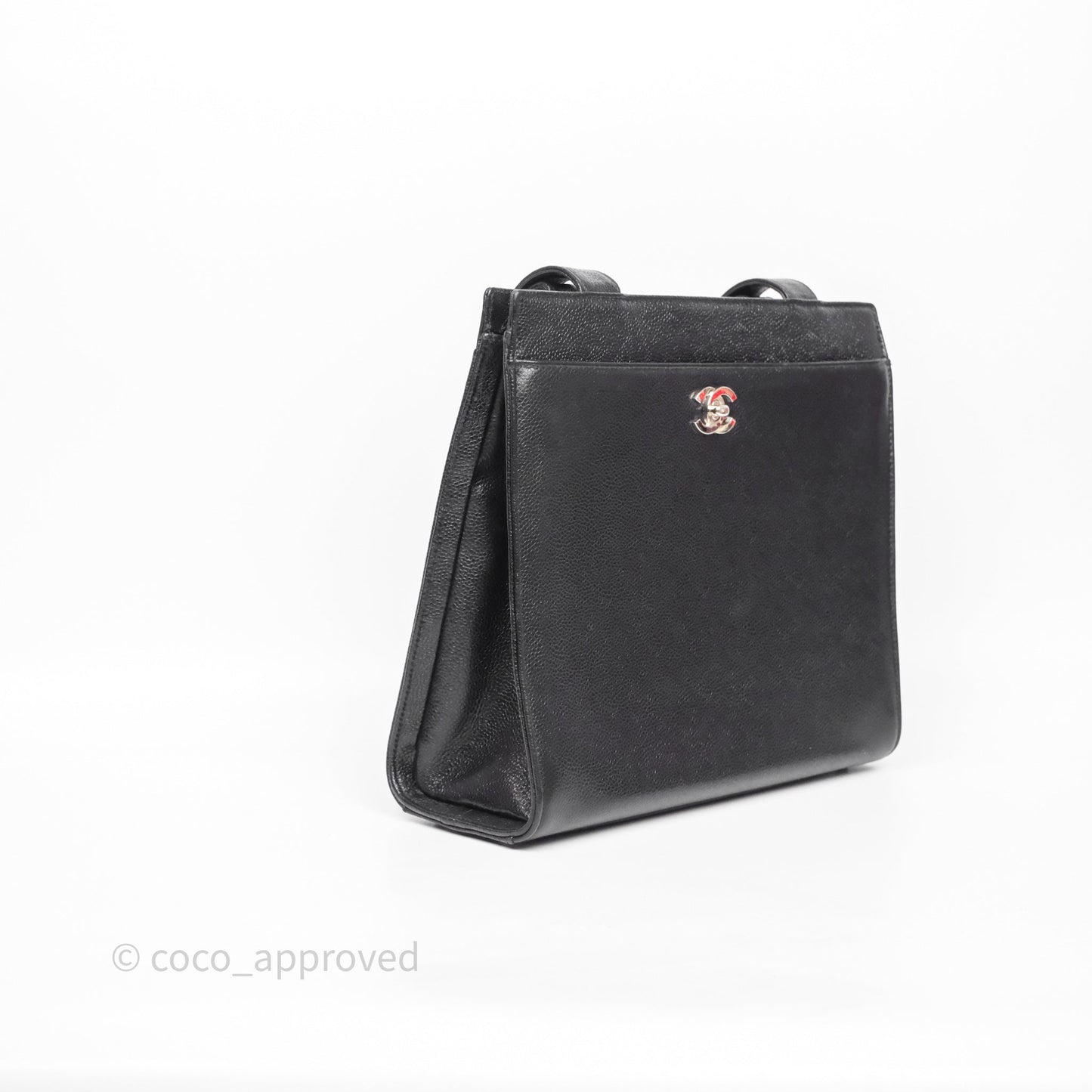Chanel Vintage Tote Bag Black Caviar Silver Hardware