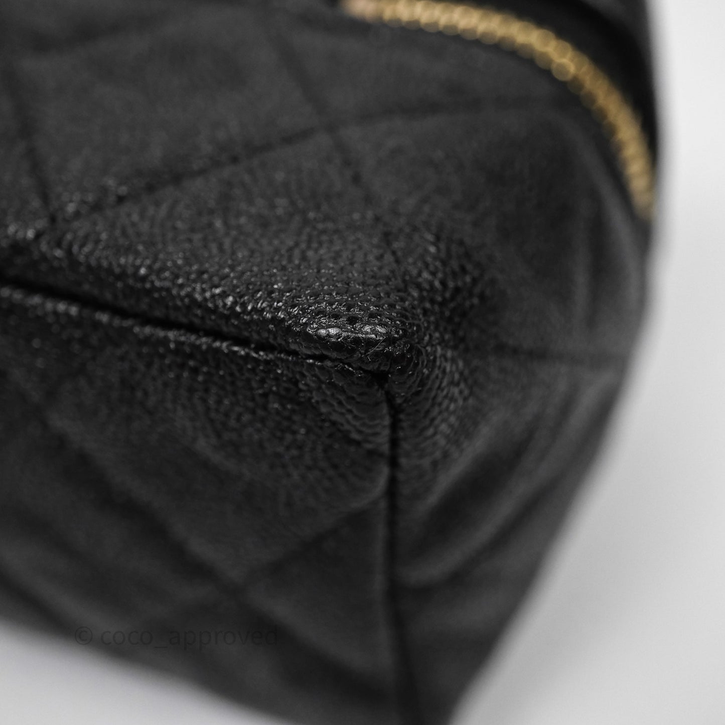 Chanel Quilted Mini Top Handle Vanity With Chain Black Caviar Aged Gold Hardware