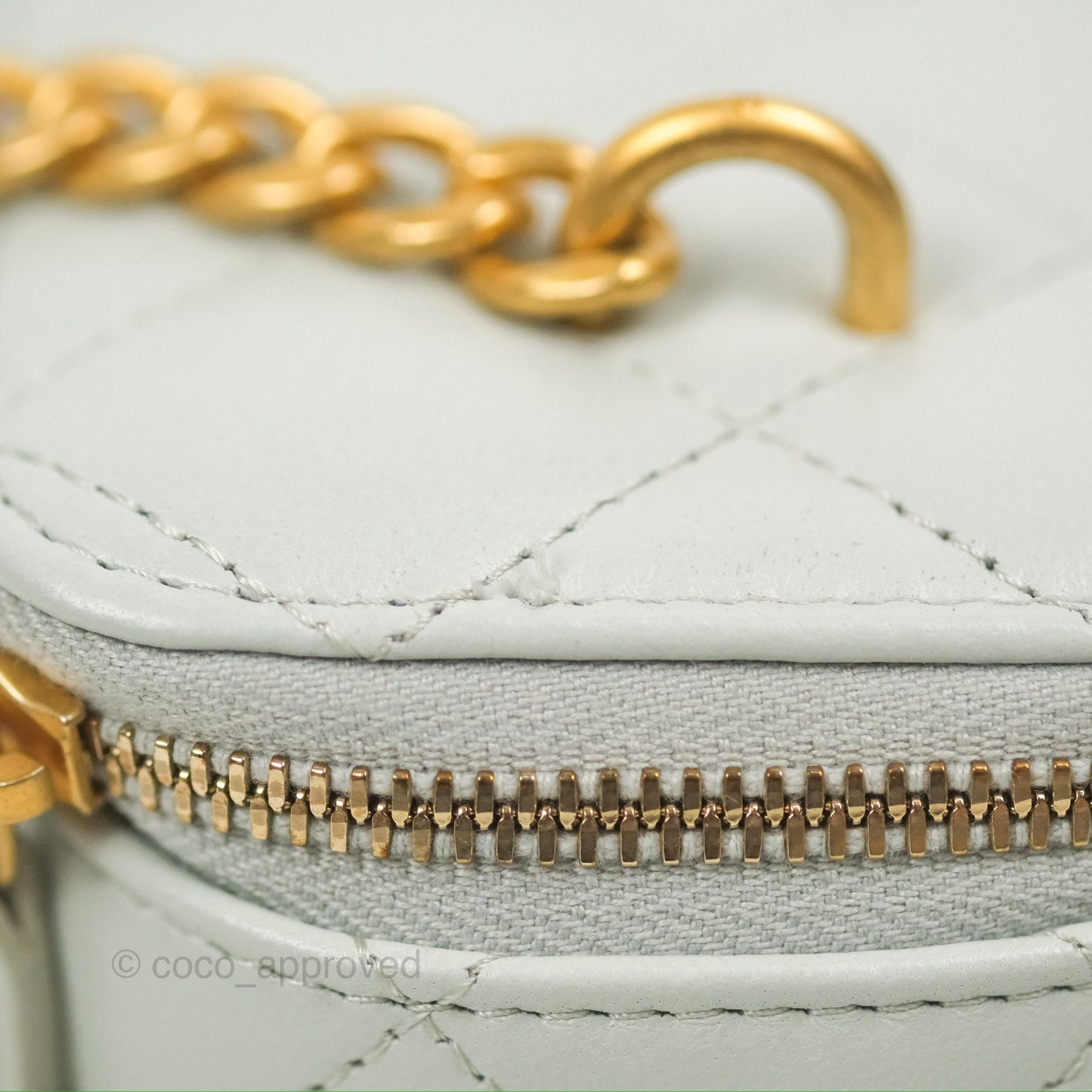 Chanel Quilted Vanity Rectangular with Camellia Adjustable Chain Light Blue Lambskin 23S