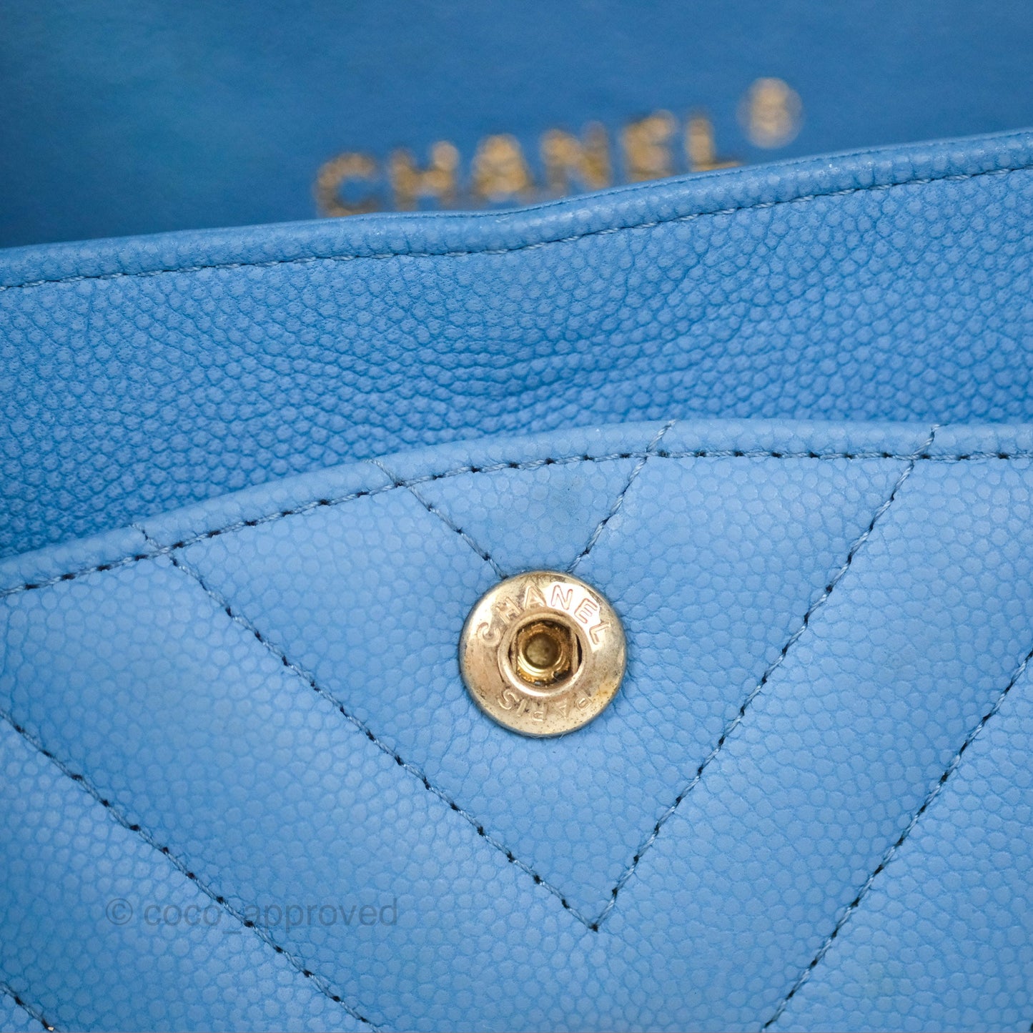 Chanel Small Classic Flap Chevron Blue Caviar Gold Hardware