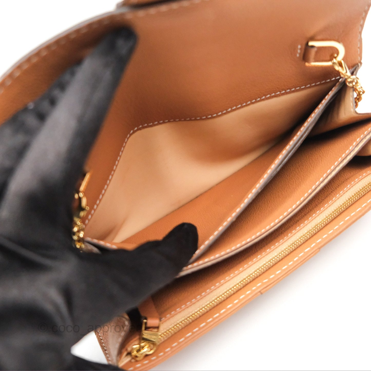 Delvaux Brillant Long Wallet Chain Surpiqué Vegetal Ivory Rodeo Calf