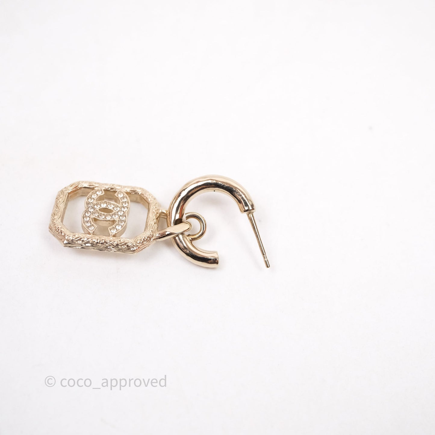Chanel Crystal CC Drop Earrings Gold Tone 23K