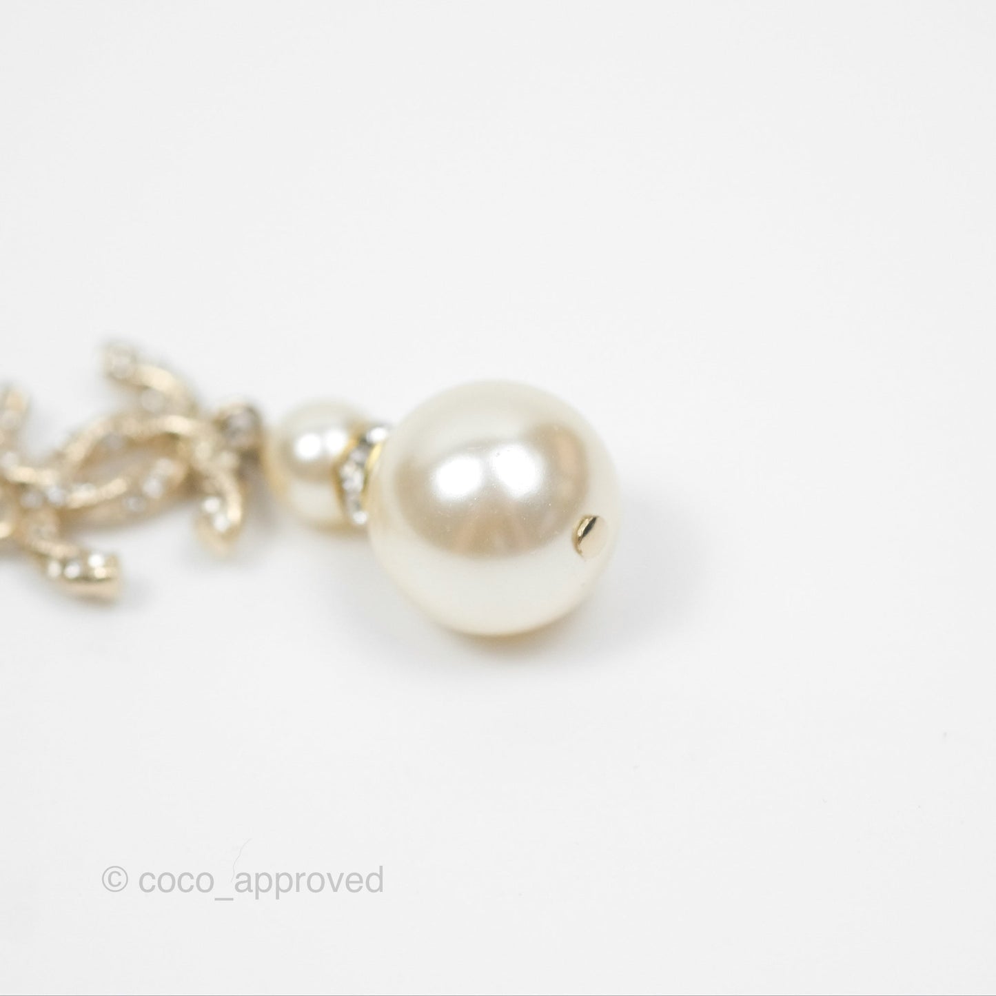 Chanel Crystal Pearl CC Drop Necklace Gold Tone 18B