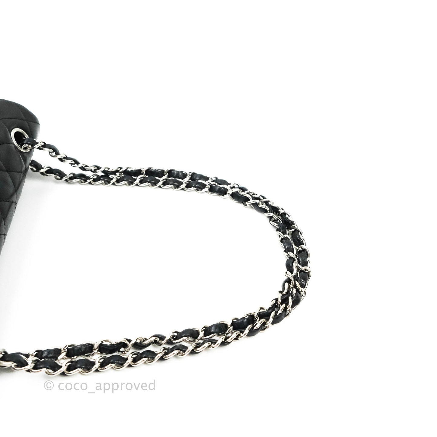 Chanel Classic M/L Medium Double Flap Bag Black Lambskin Silver Hardware