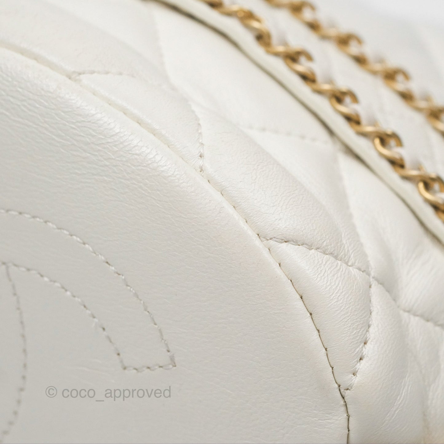 Chanel Quilted Drawstring Bucket Bag Ivory Lambskin Aged Gold Hardware