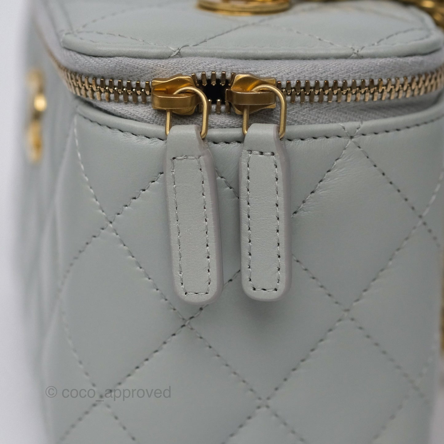Chanel Quilted Vanity Rectangular with Chain Grey Blue Lambskin Gold Hardware
