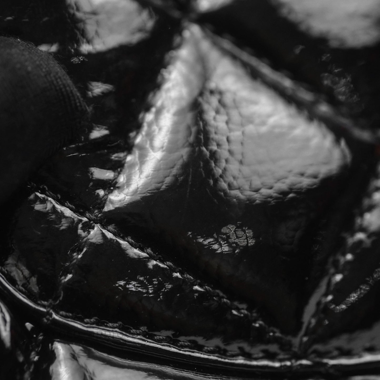 Chanel Quilted Medium Eyelet Flap Bag Black Patent Aged Gold Hardware