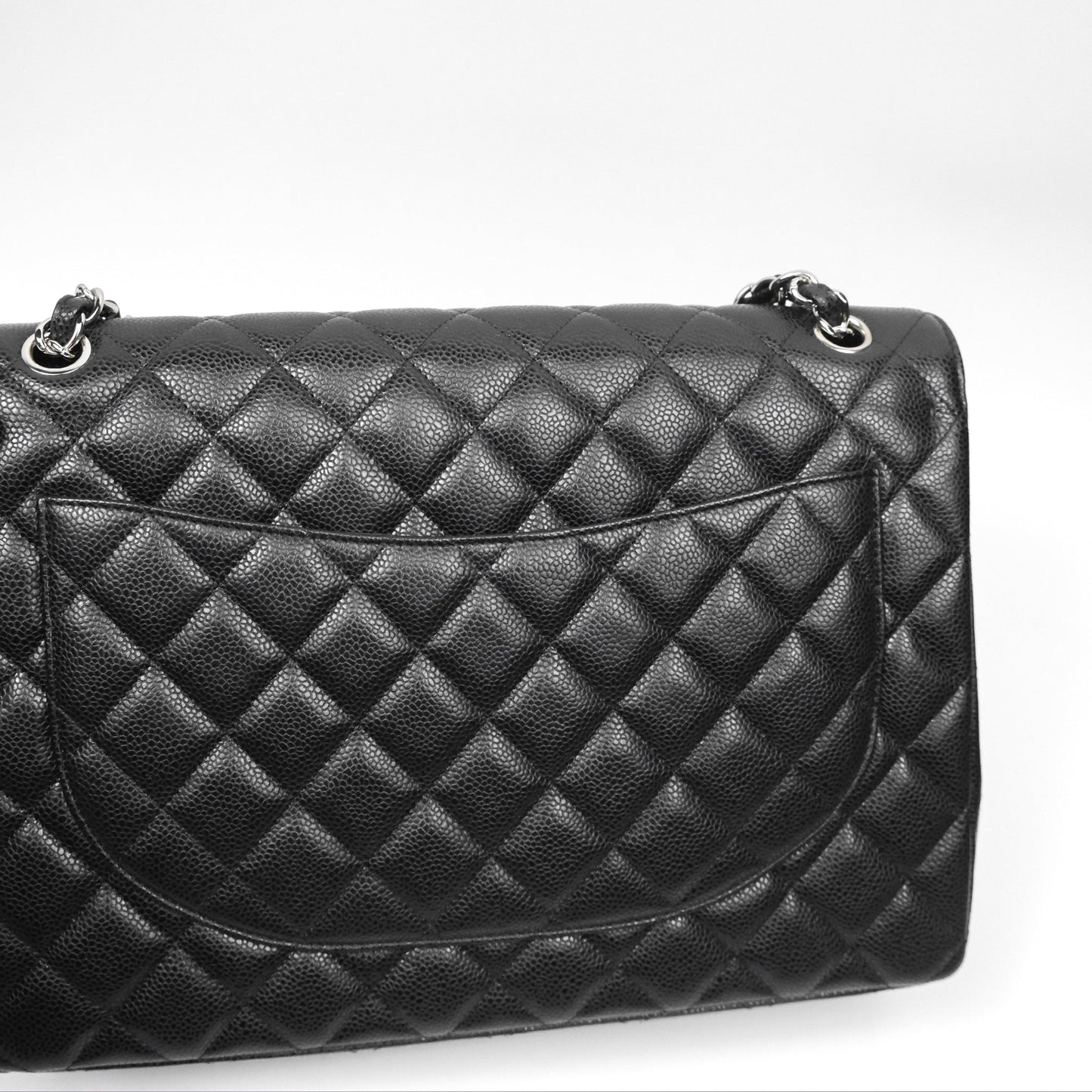 Chanel Quilted Maxi Double Flap Black Caviar Silver Hardware