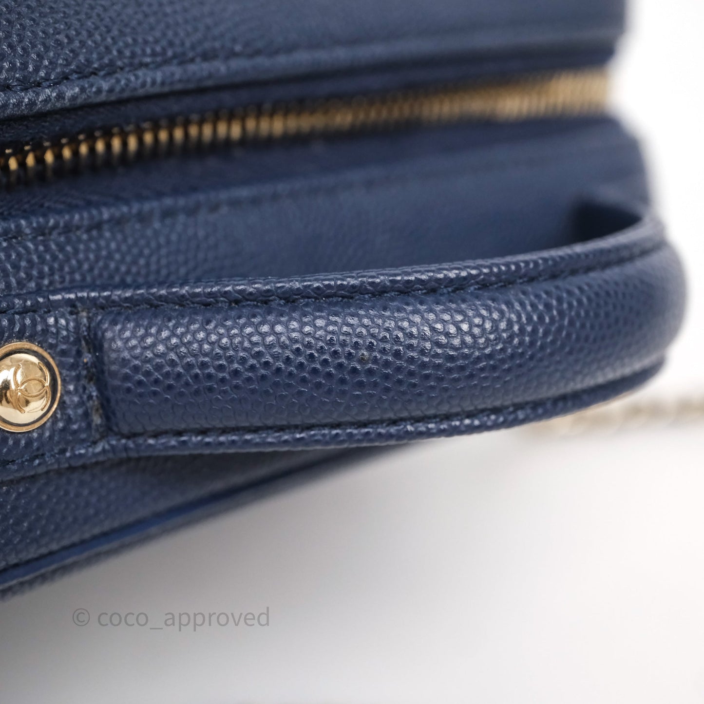 Chanel Quilted Small CC Filigree Vanity Case Navy Caviar Gold Hardware