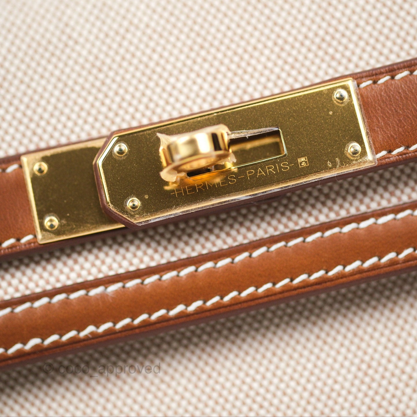 Hermès Kelly Depeches 25 Pouch Ecru-beige 14 Toile H/ Fauve 34 Barenia Gold Hardware