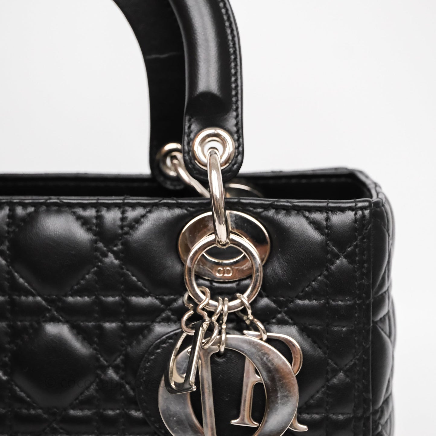 Christian Dior Medium Lady Dior Black Lambskin Silver Hardware