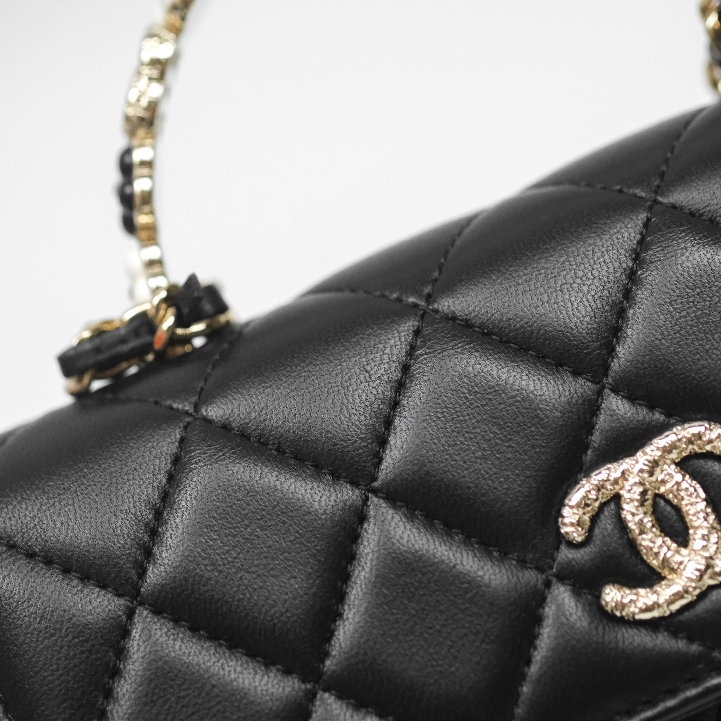 Chanel Camellia Handle Mini WOC Phone Holder with Chain Black Lambskin 23K