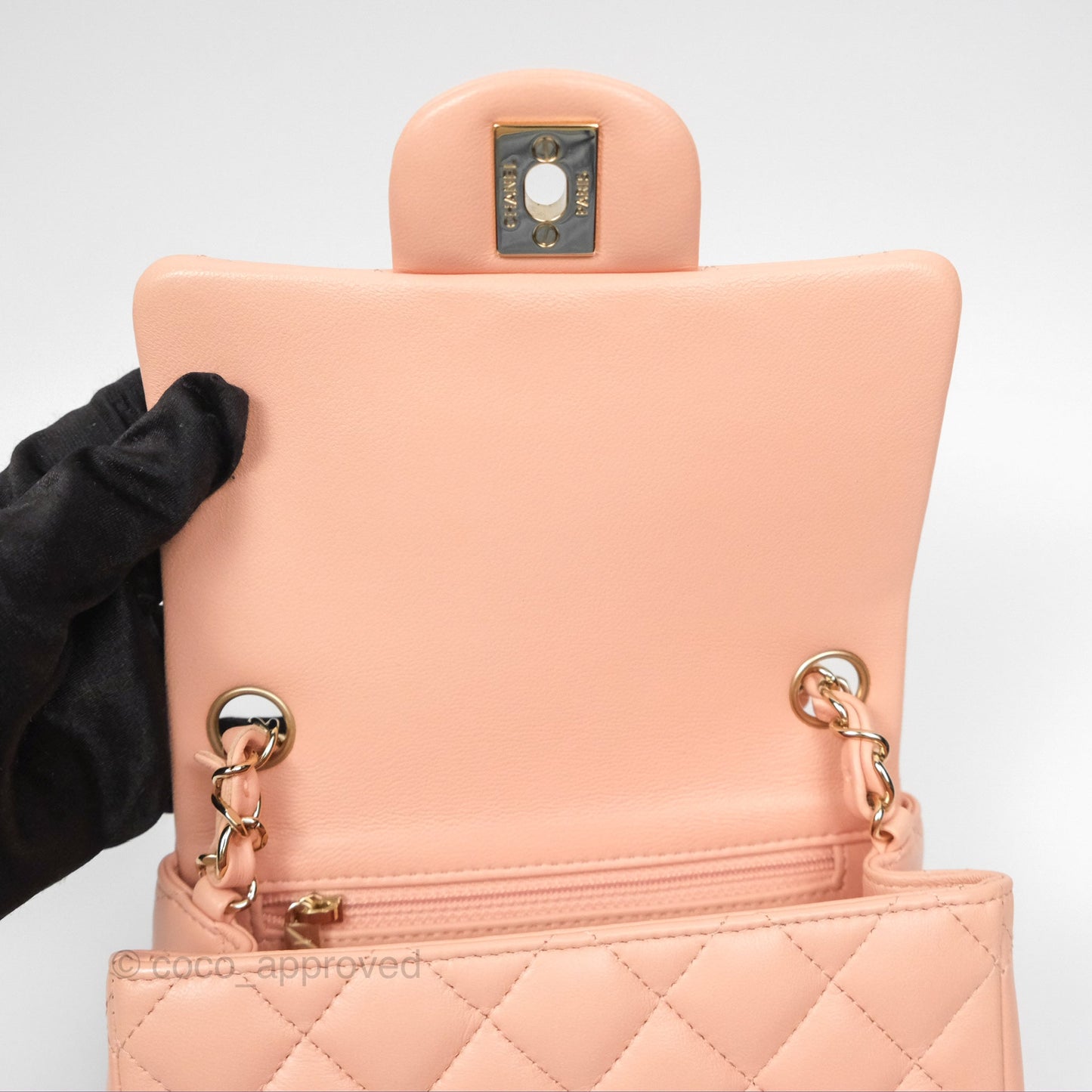 Chanel Quilted Mini Square Lambskin Light Beige Pink Gold Hardware