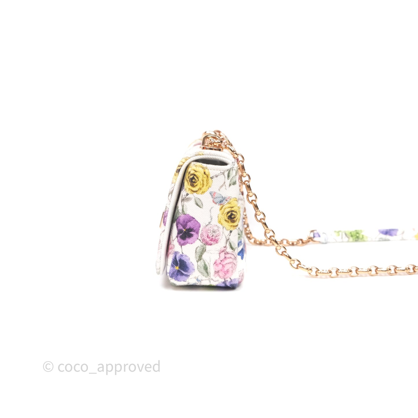 Dior Small Caro Bag White Florilegio Rose Gold Hardware