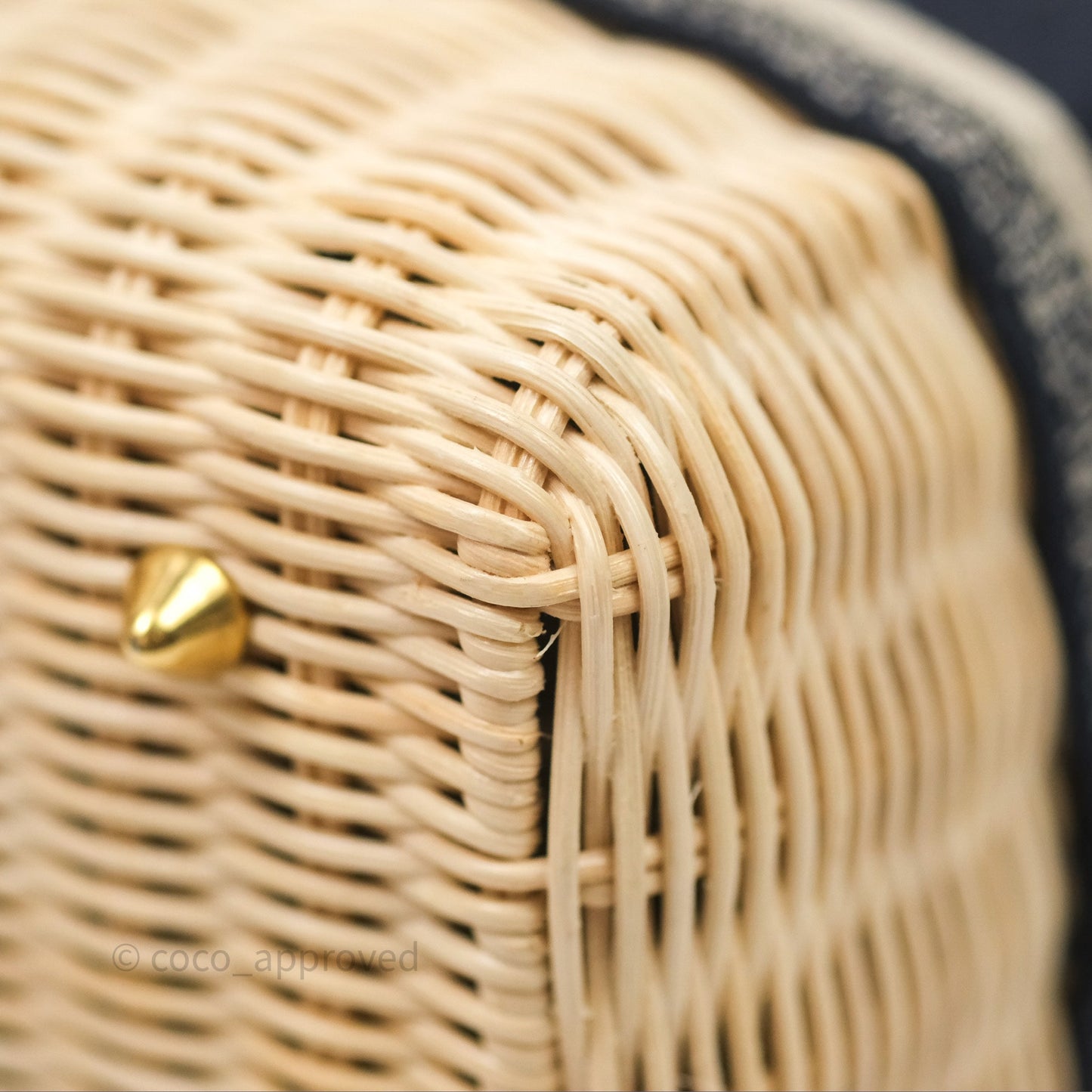 Christian Dior Medium Lady Dior Natural Rattan and Blue Dior Oblique Jacquard