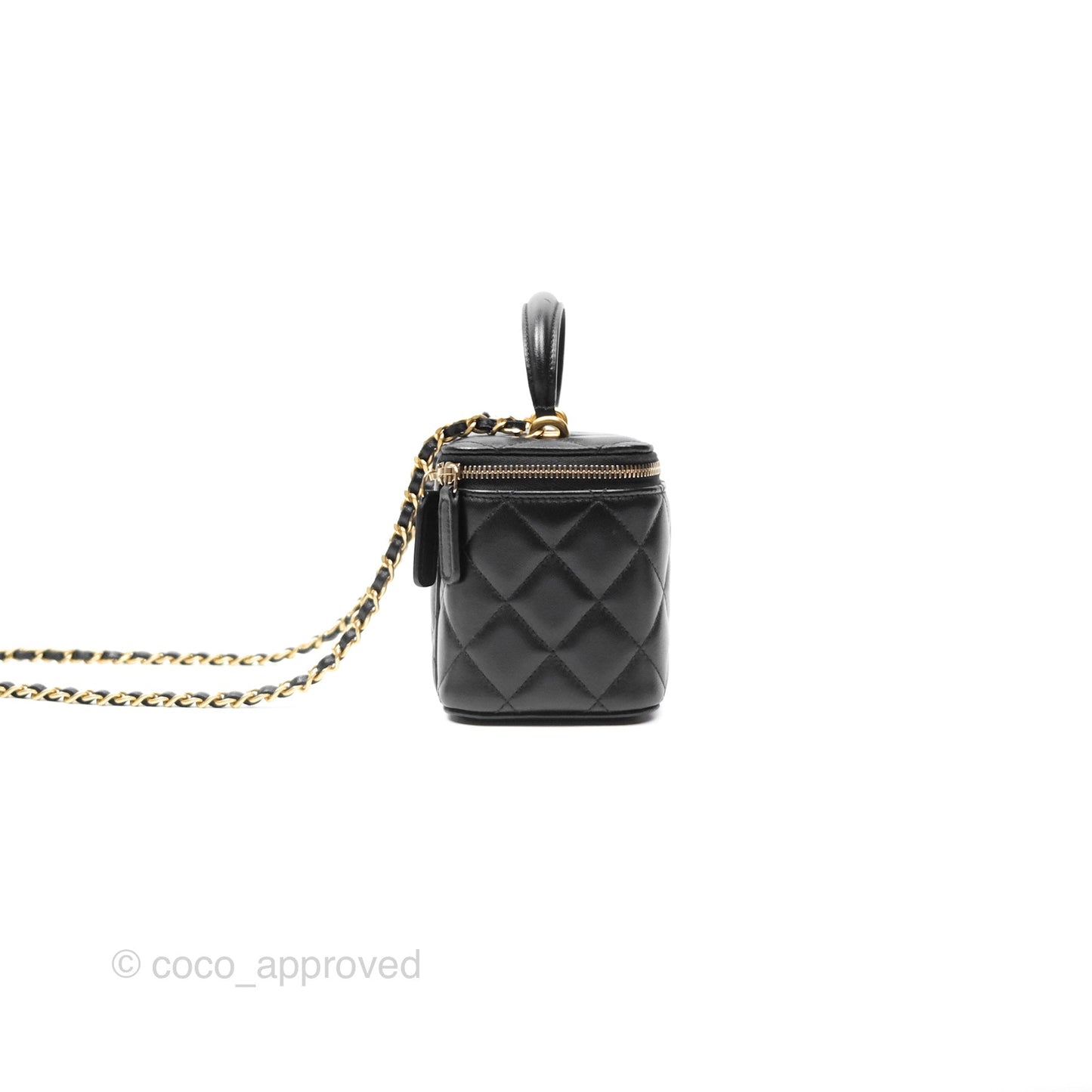 Chanel Vanity Rectangular Top Handle Black Lambskin Gold Hardware