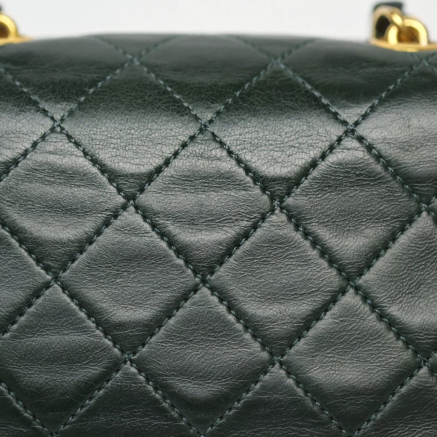 Chanel Vintage Mini Flap Bag Dark Green Lambskin Gold Hardware