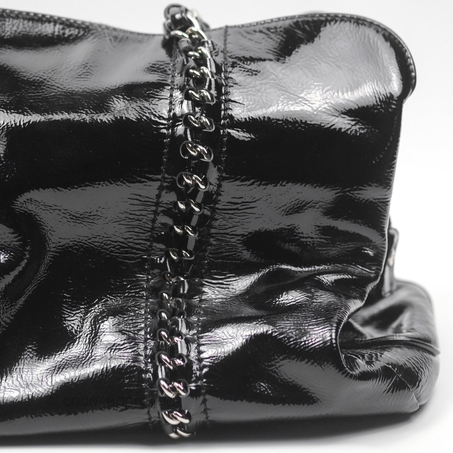 Chanel Bowling Tote Bag Black Glazed Calfskin Silver Hardware