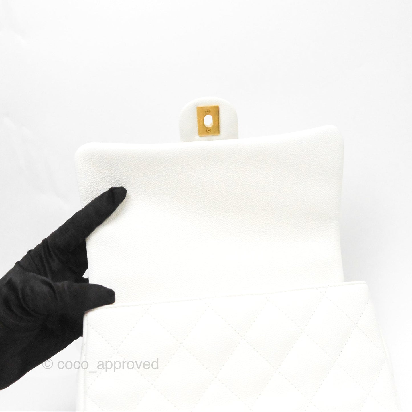 Chanel Large Flap Bag Heart Adjustable Chain White Caviar Aged Gold Hardware