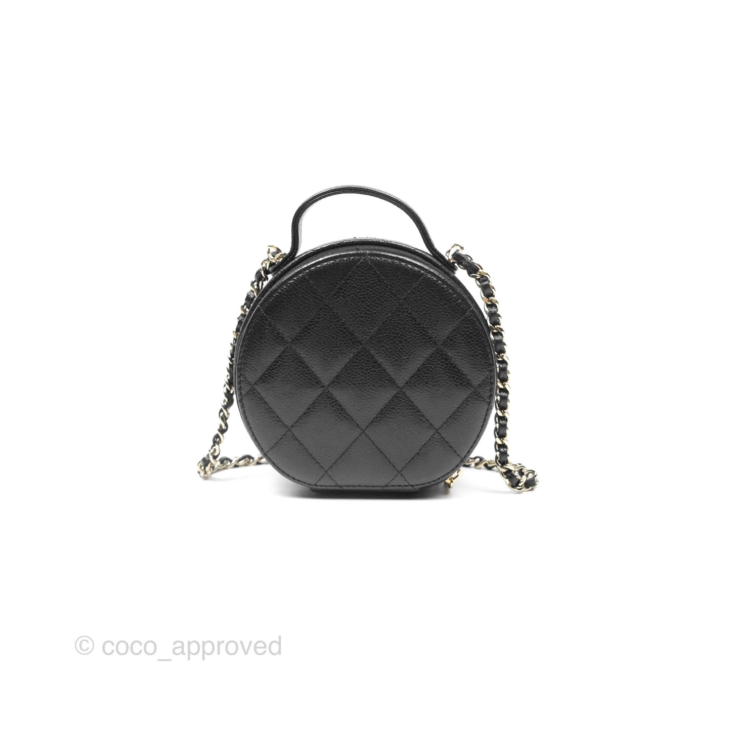 Chanel Mini Round Vanity Bag Handle With Care Black Caviar 22C
