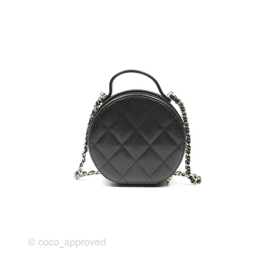 Chanel Mini Round Vanity Bag Handle With Care Black Caviar 22C