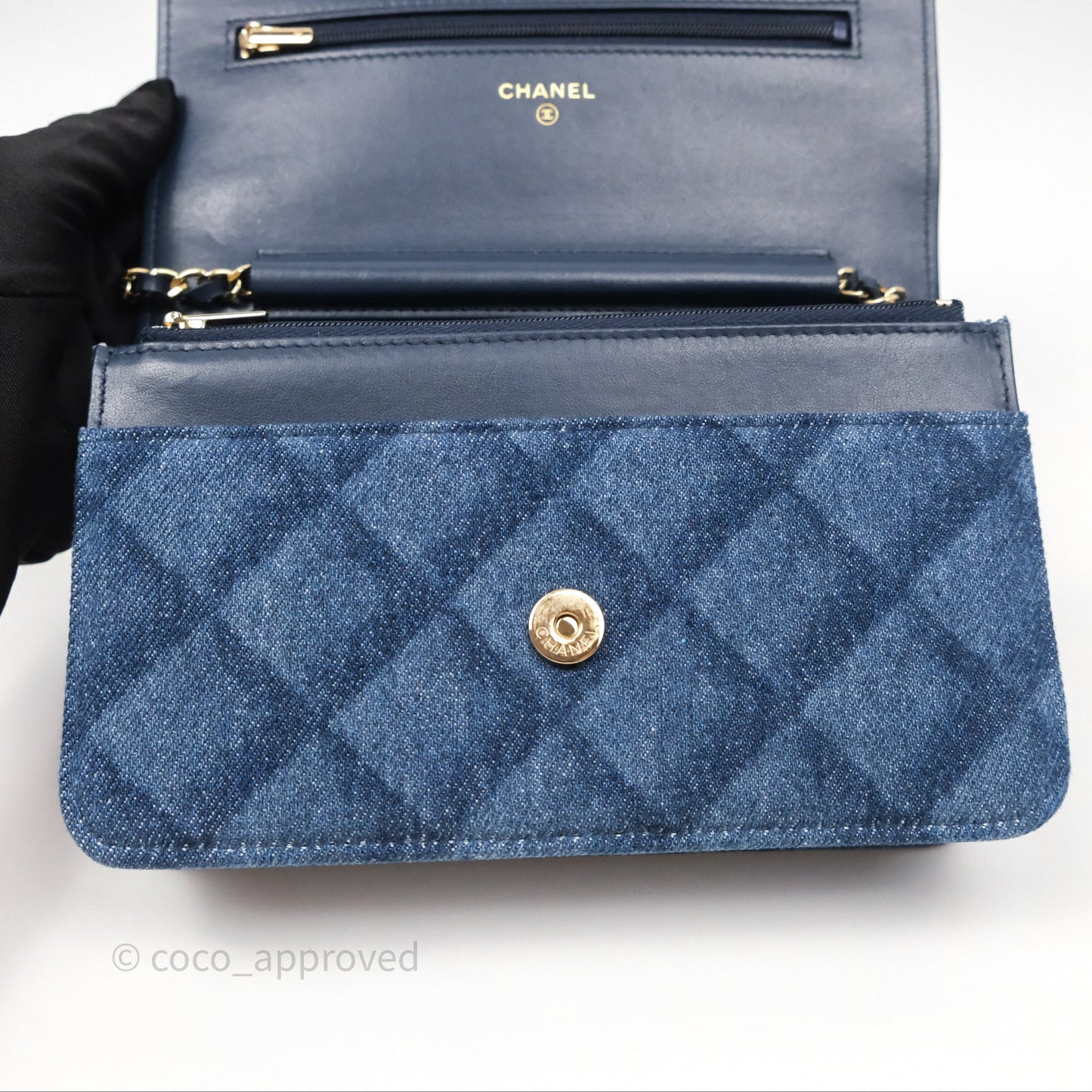 Chanel Quilted Classic Wallet on Chain WOC Denim Gold Hardware