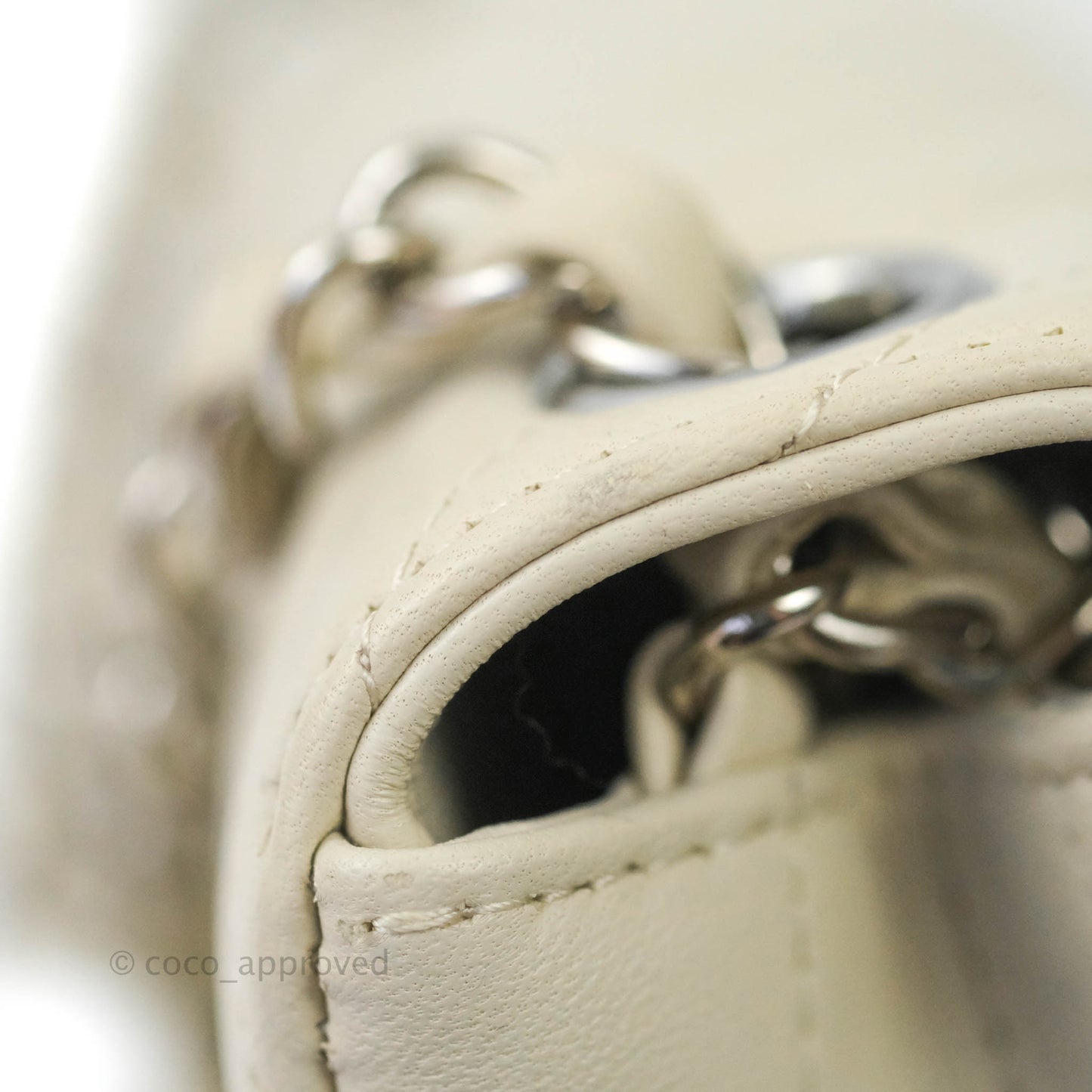 Chanel Mini Square Chevron Ivory Cream Lambskin Silver Hardware