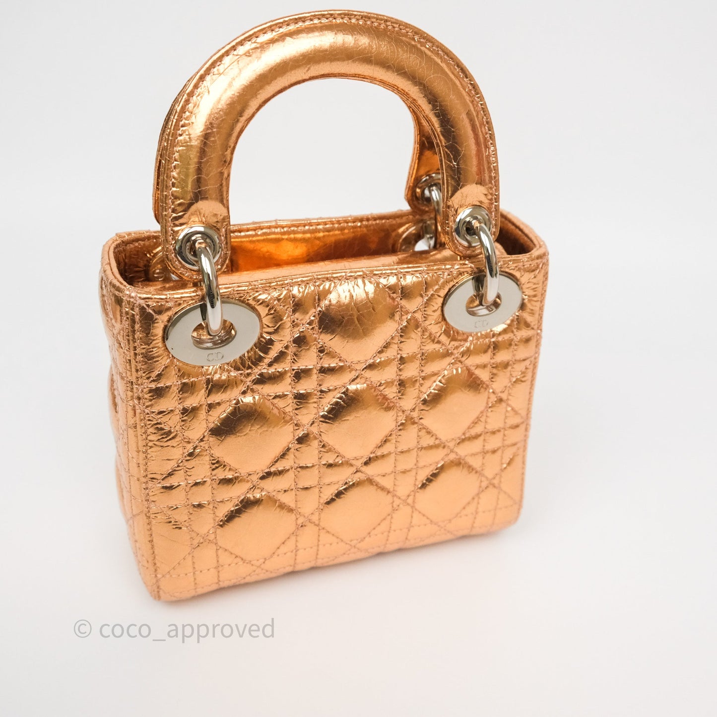 Christian Dior Mini Lady Dior Metallic Copper Cannage Silver Hardware