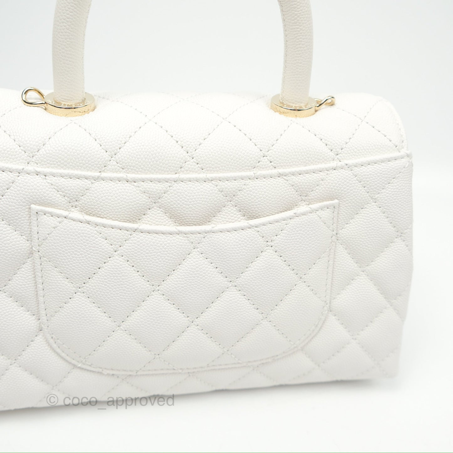 Chanel Small Quilted Coco Handle White Caviar Gold Hardware