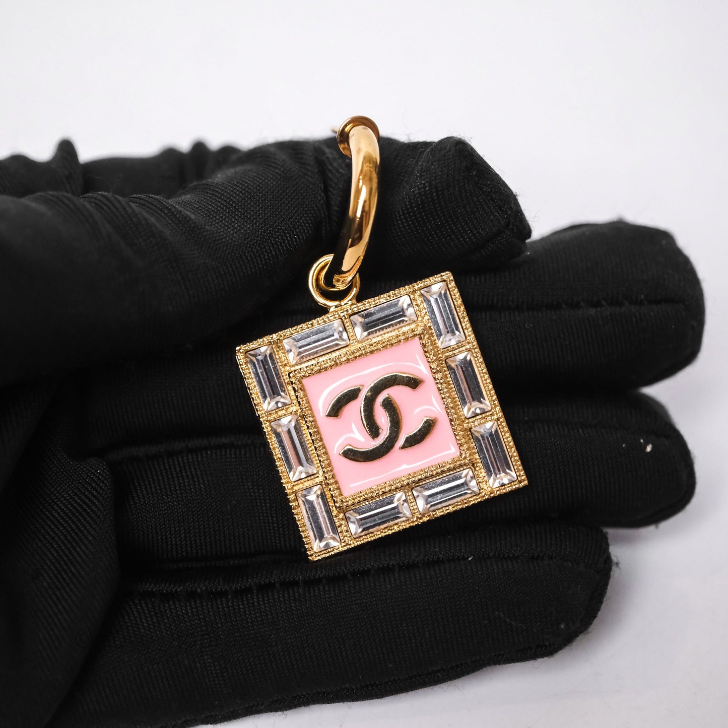 Chanel Drop Square CC Earrings Pink Gold Tone 24S