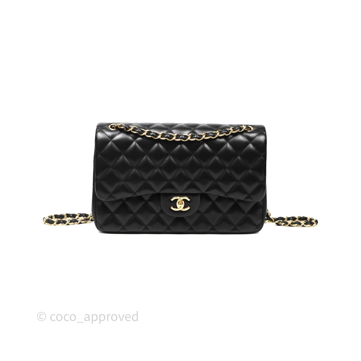 Chanel Jumbo Double Flap Quilted Black Lambskin Gold Hardware⁣⁣