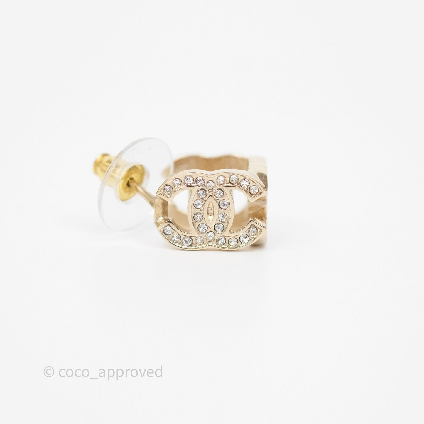 Chanel CC Crystals Square Earrings Gold Tone 23B