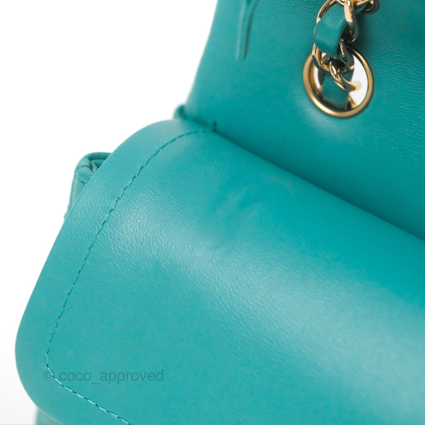Chanel Small Classic Quilted Flap Turquoise Lambskin Gold Hardware