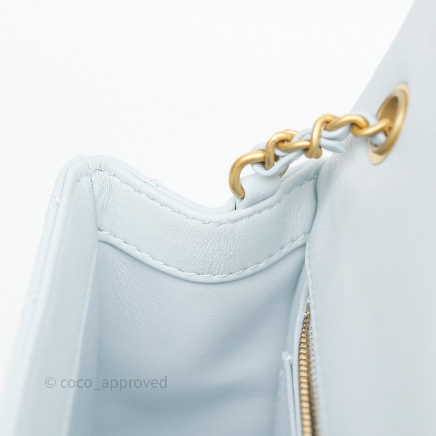 Chanel Pearl Crush Mini Rectangular Light Blue Lambskin Aged Gold Hardware