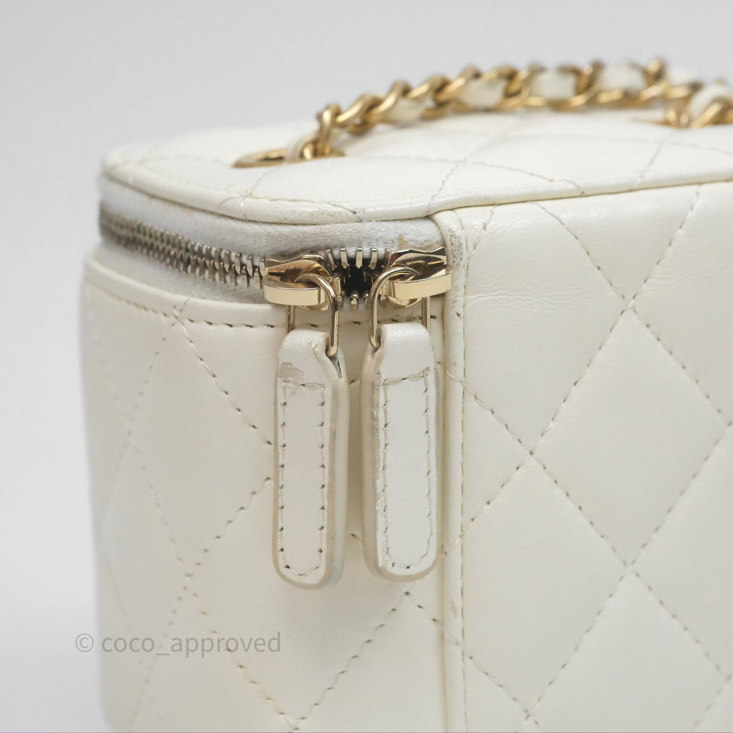 Chanel Mini Pearl Crush Vanity With Chain Ivory White Aged Gold Hardware