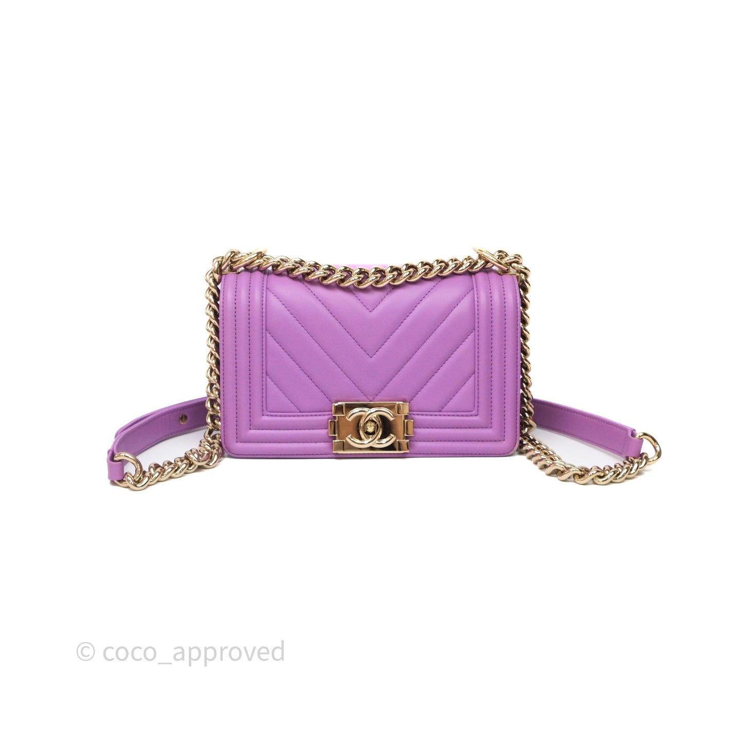 Chanel Chevron Small Boy Purple Calfskin Gold Hardware