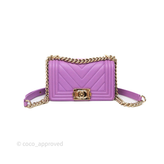 Chanel Chevron Small Boy Purple Calfskin Gold Hardware