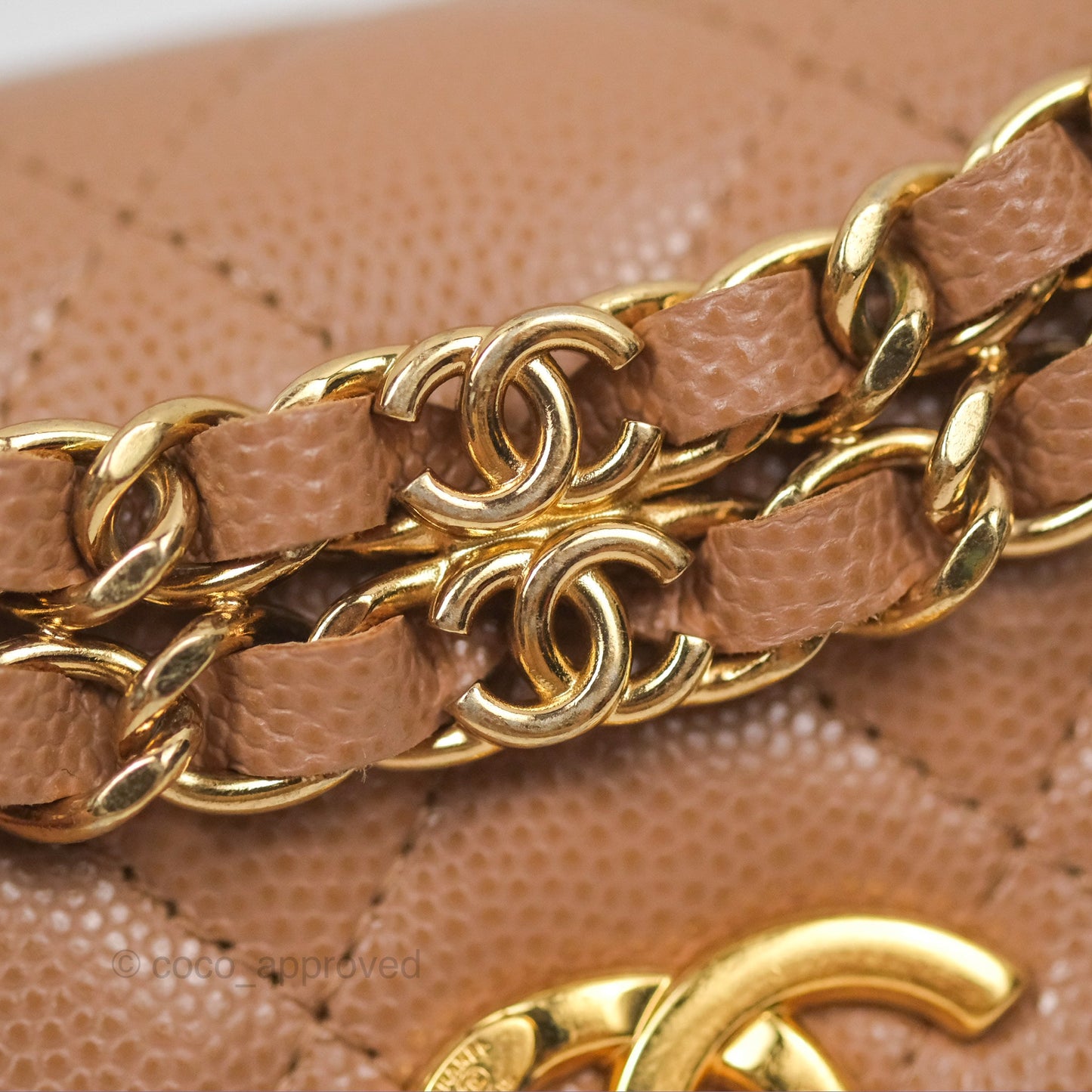 Chanel Coco First Phone Holder Dark Beige Caviar Gold Hardware 22K