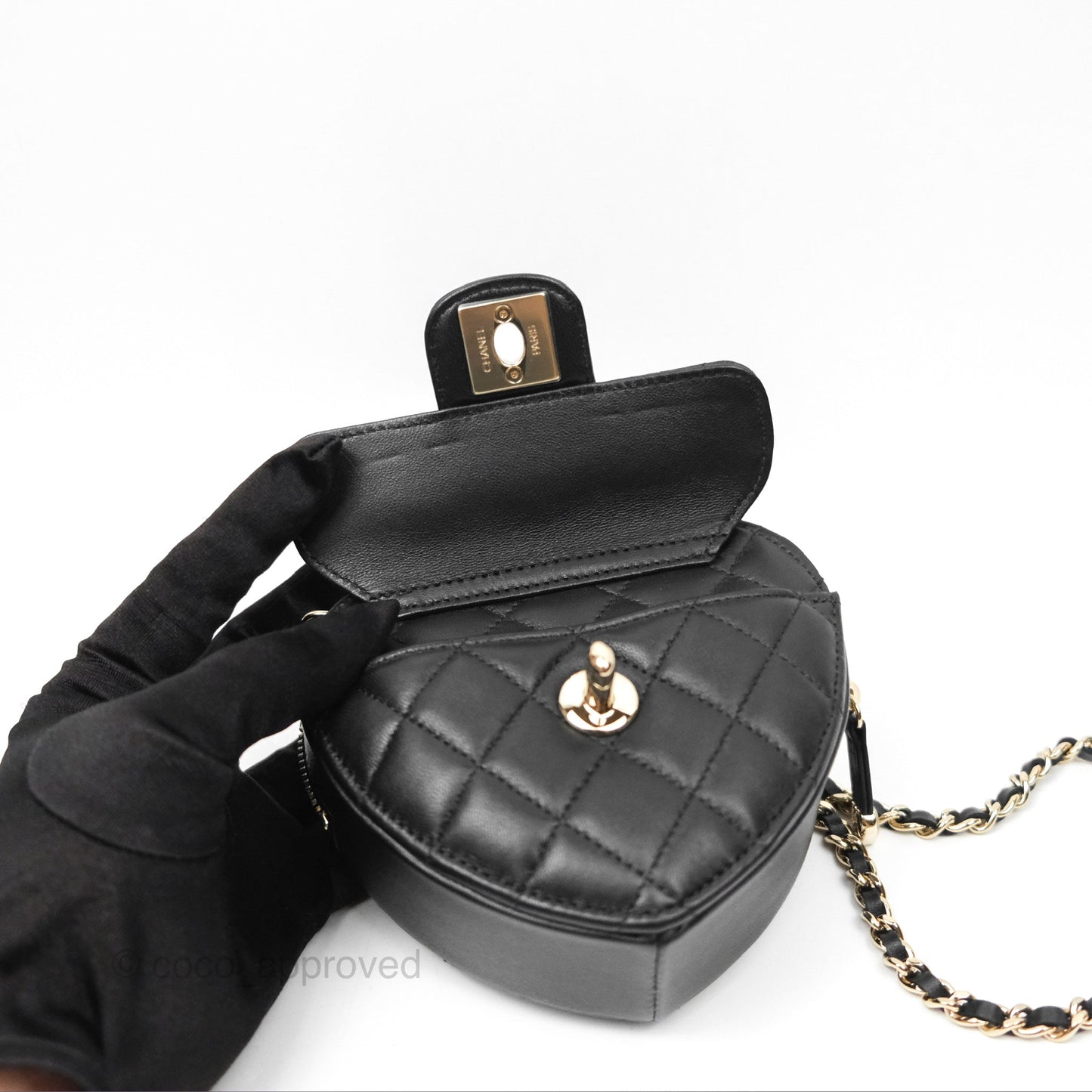 Chanel Small Heart Bag Black Lambskin Gold Hardware 22S