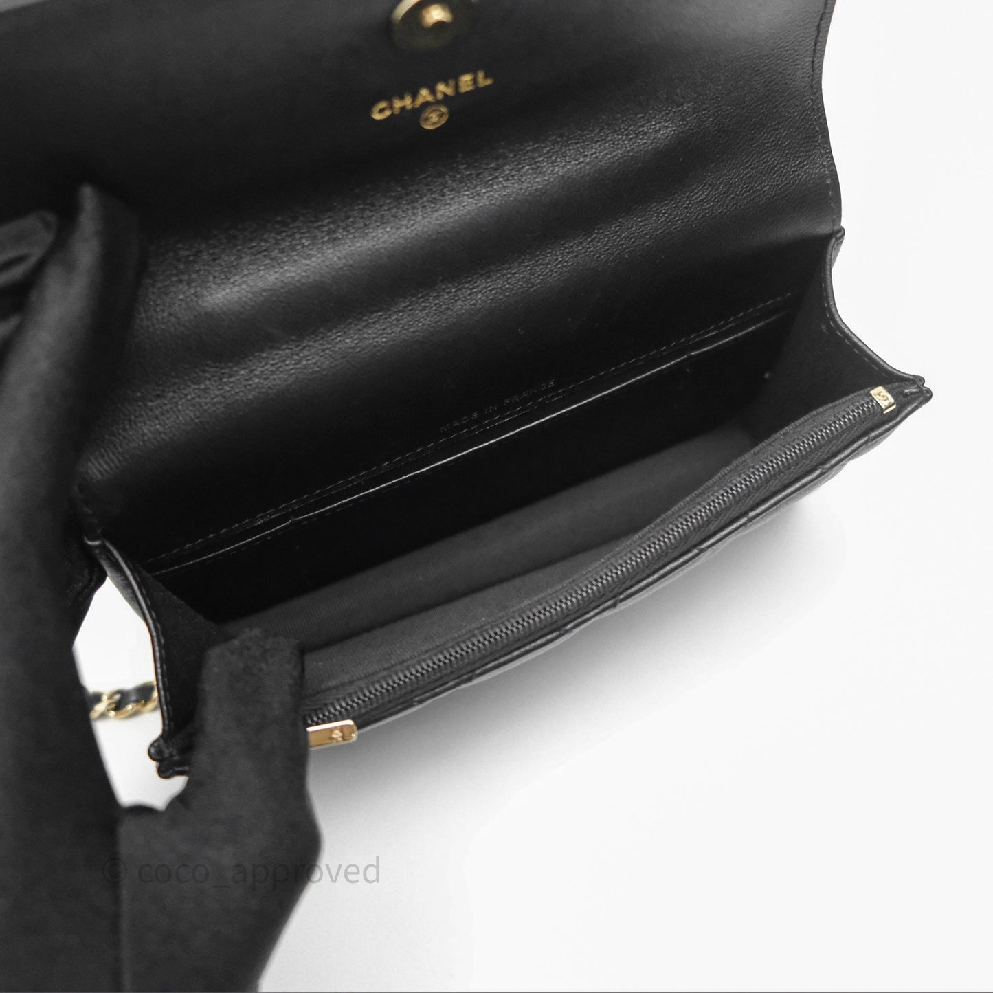 Chanel Camellia Handle Mini WOC Phone Holder with Chain Black Lambskin 23K