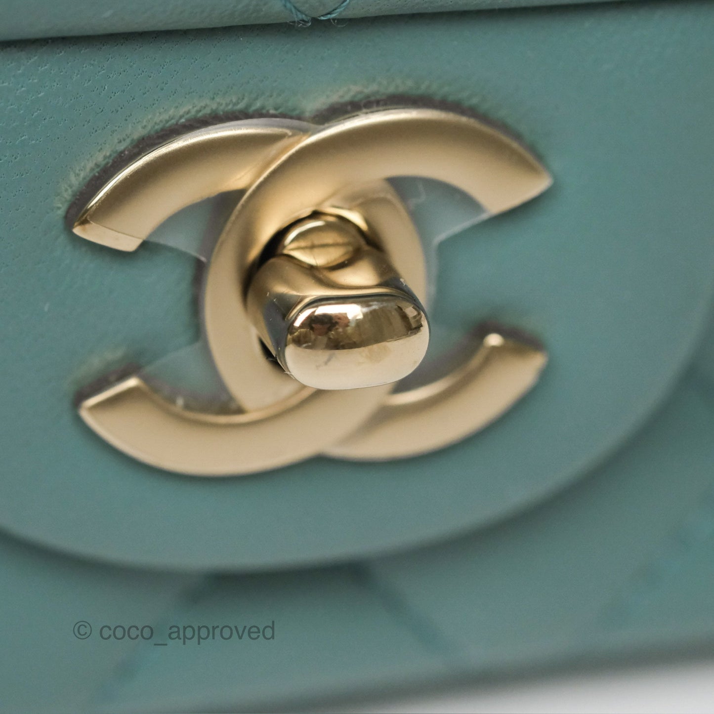 Chanel Quilted Mini Rectangular Flap Turquoise Blue Lambskin Gold Hardware