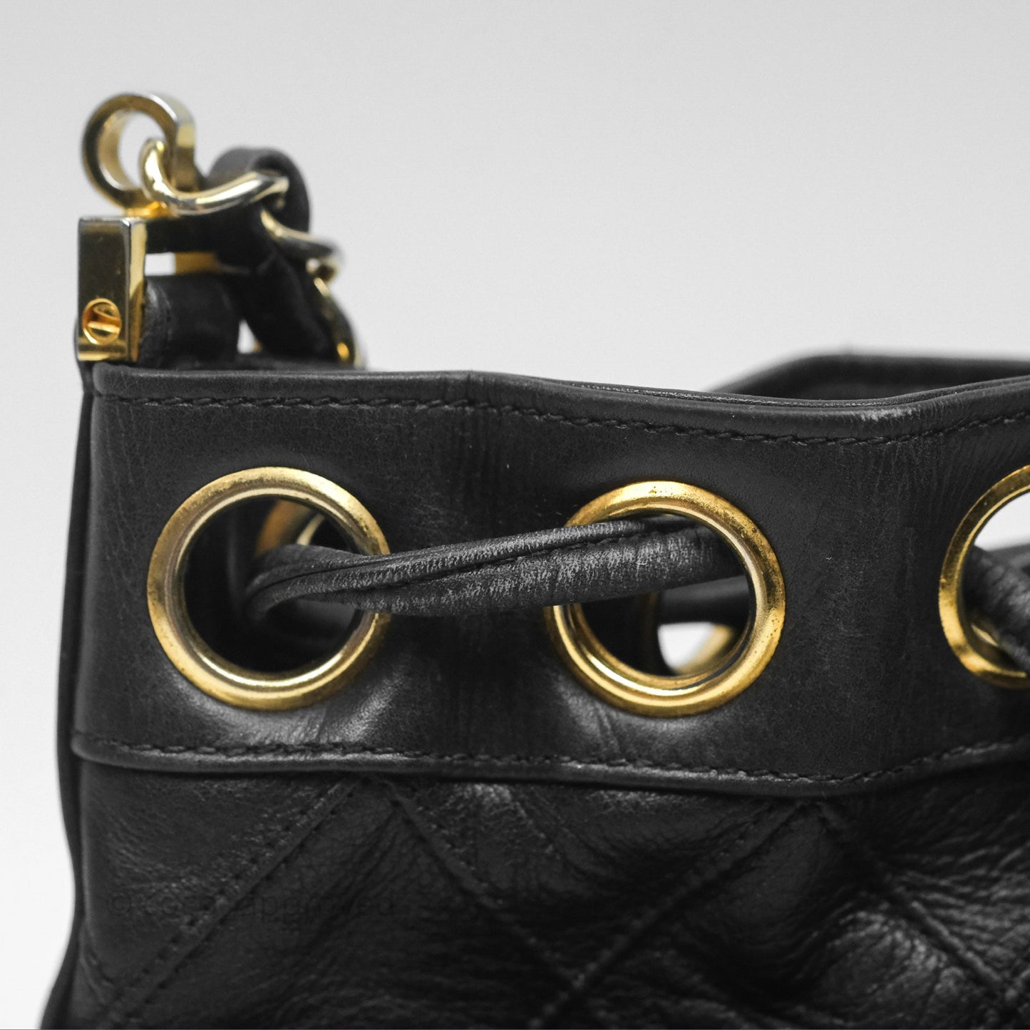Chanel Vintage Mini CC Bucket Bag Black Lambskin Gold Hardware