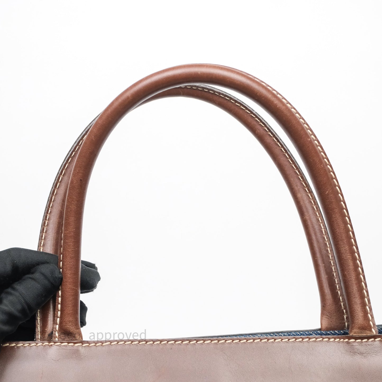 Chanel Vintage CC Tote Bag Denim Brown Leather
