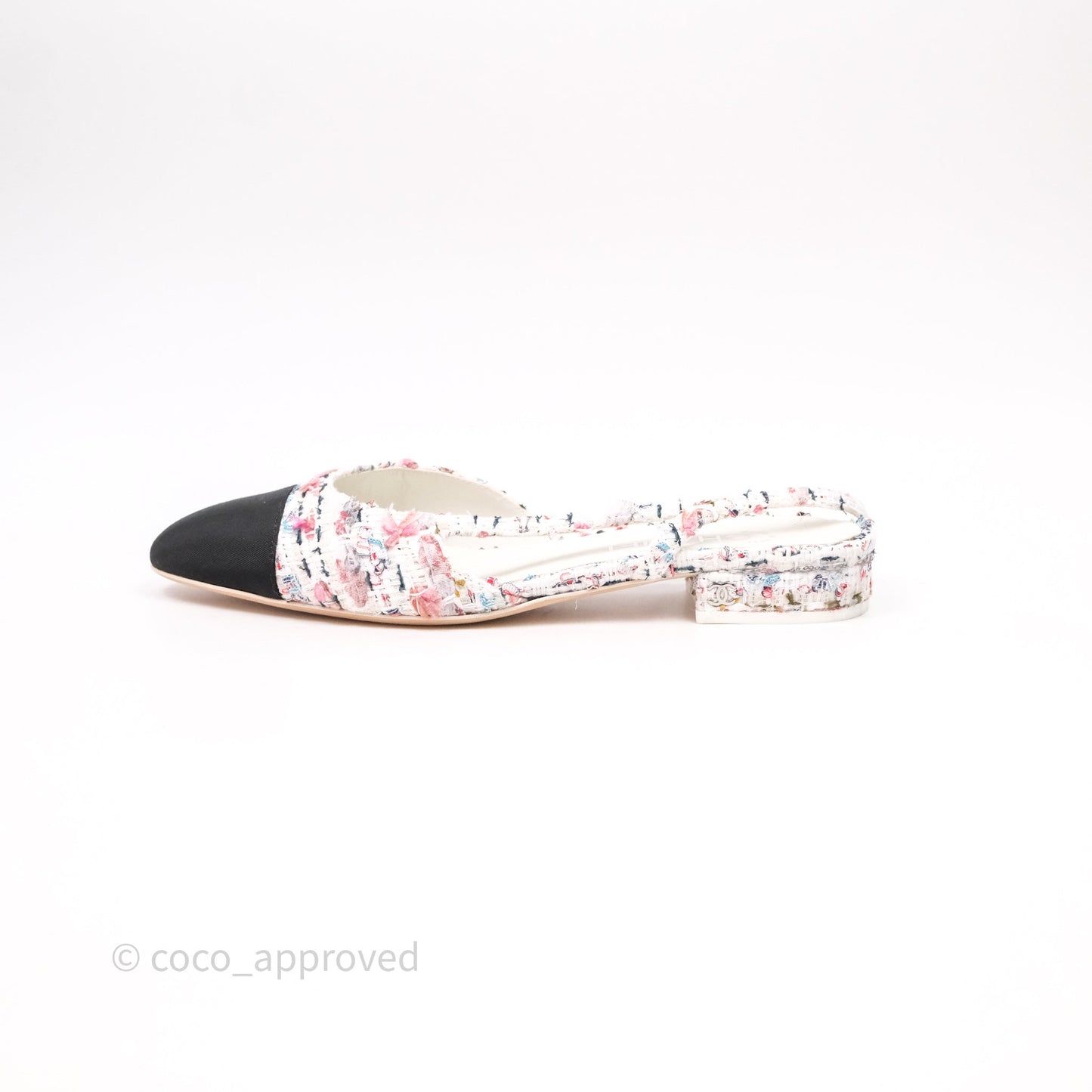 Chanel CC Slingback Flats Pink Tweed Size 39
