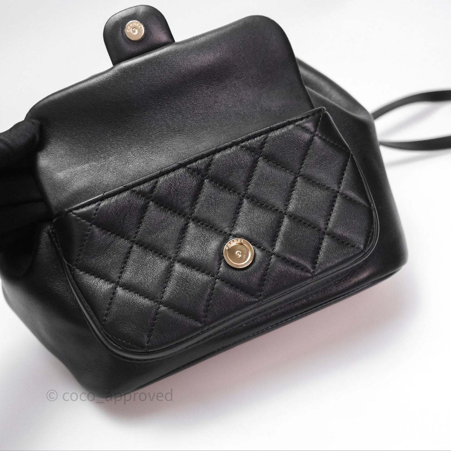 Chanel Quilted Large Duma Drawstring Backpack Black Calfskin