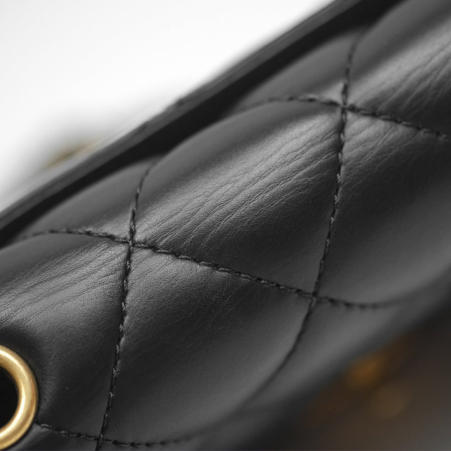 Chanel Quilted Side Chain Flap Bag Black Calfskin Aged Gold Hardware