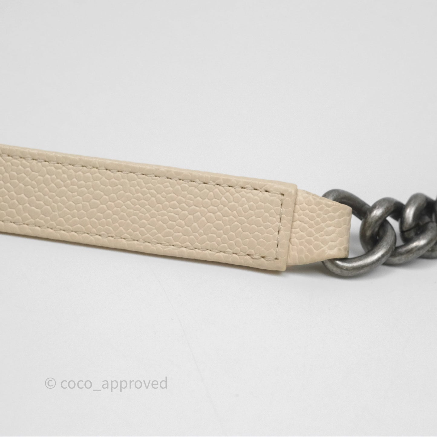 Chanel Medium Boy Chevron Beige Caviar Ruthenium Hardware