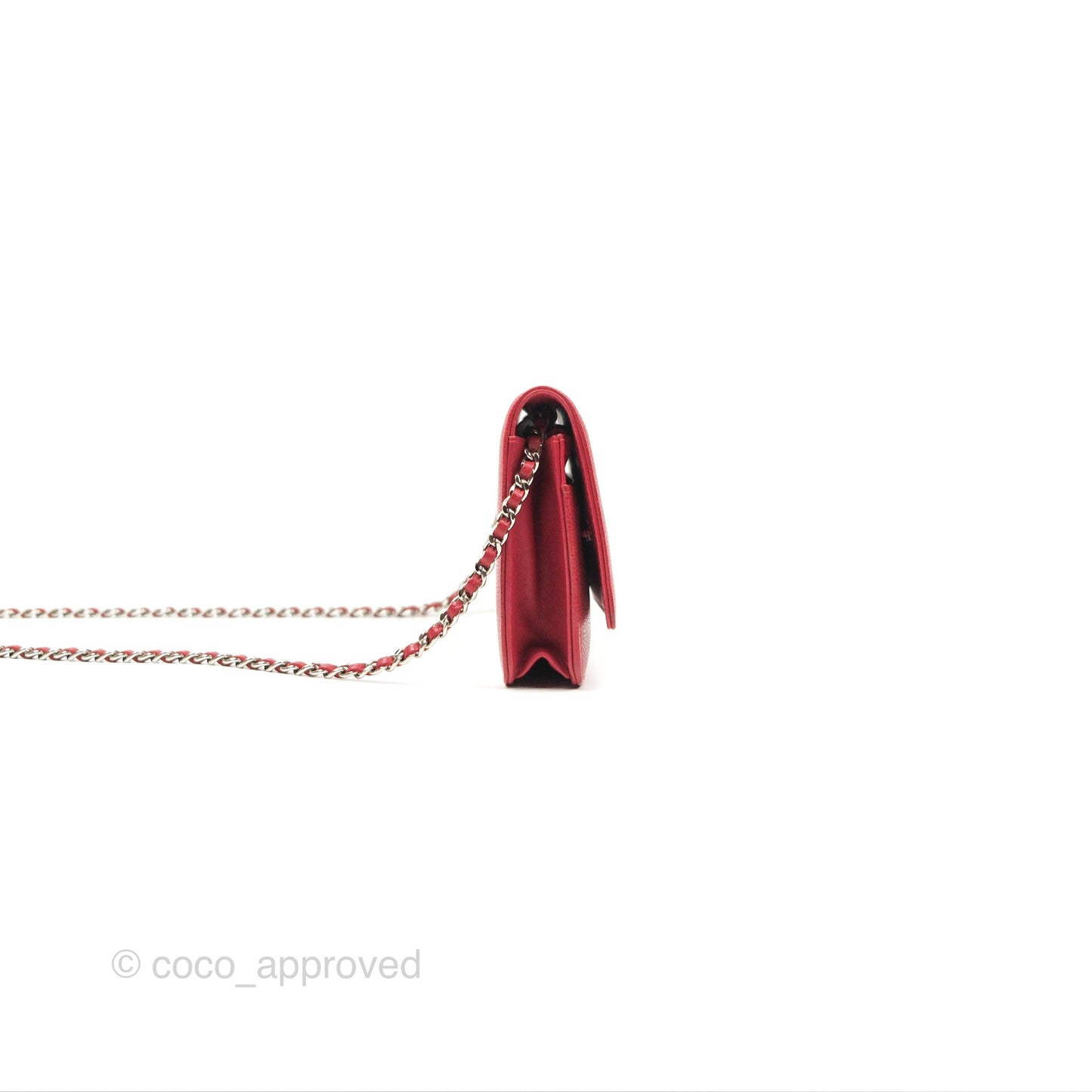 Chanel CC Wallet On Chain WOC Red Caviar Silver Hardware