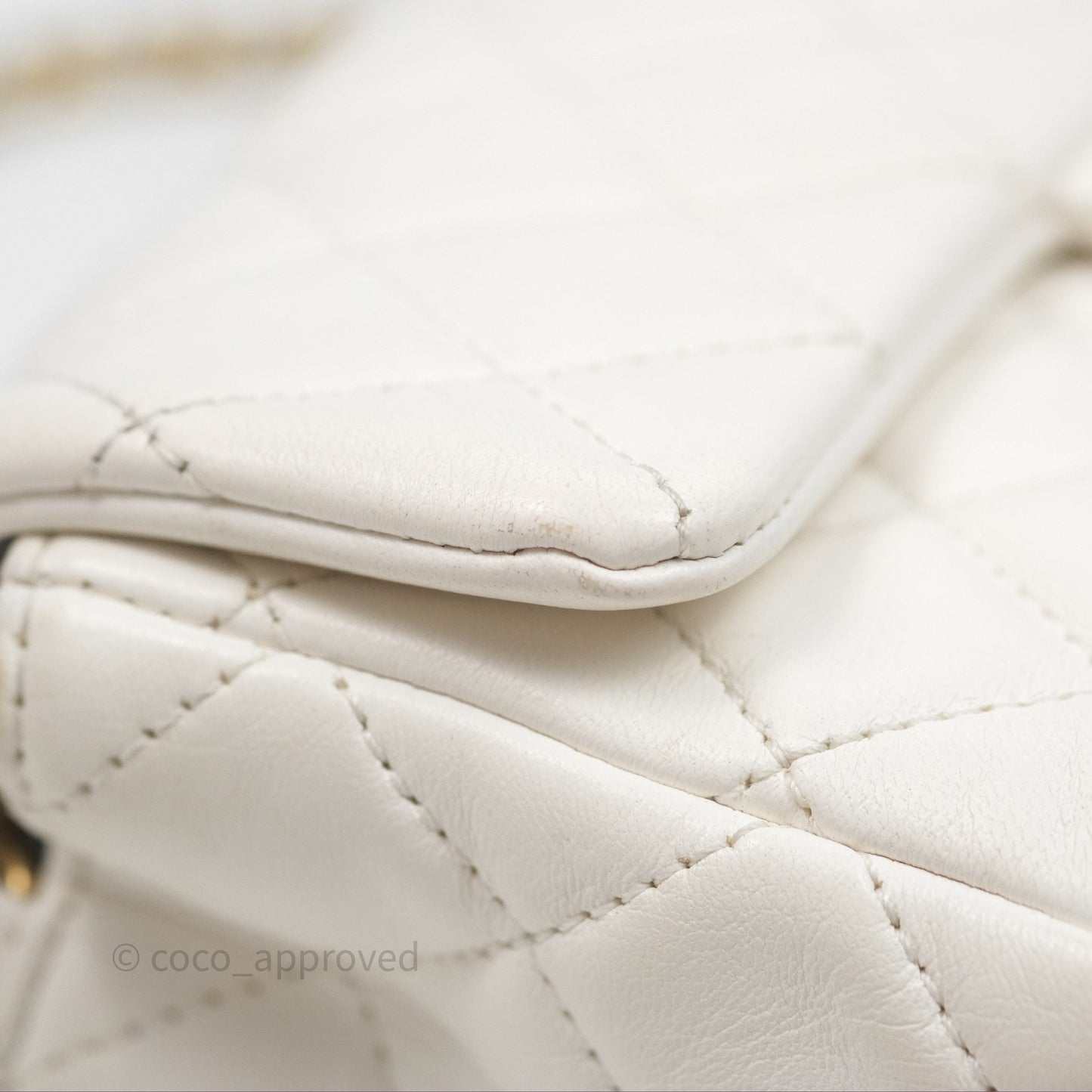 Chanel Mini Rectangular Pearl Crush Quilted White Lambskin Aged Gold Hardware
